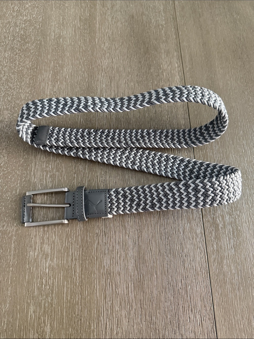 Puma Men's Braided Woven Belt in Gray and White